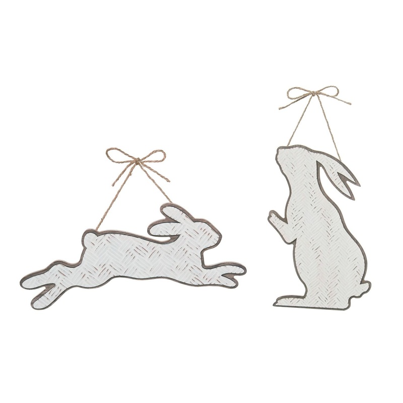 Transpac MDF Posing Bunny Hanging Decor, Set Of 2