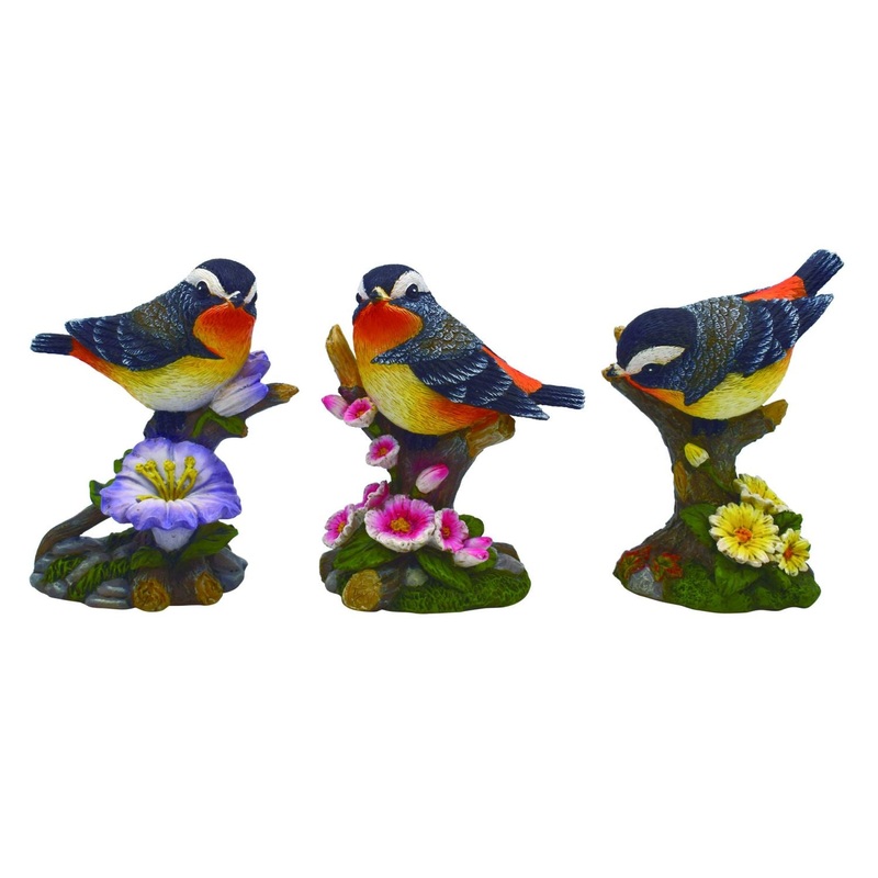 Transpac Resin Orange Throat Bird & Branch, Set Of 3, Assortment