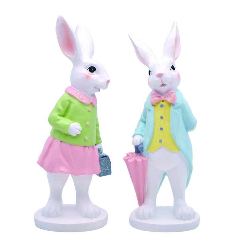 Transpac Resin Stylish Bunny Couple Figurine, Set Of 2, Assortment