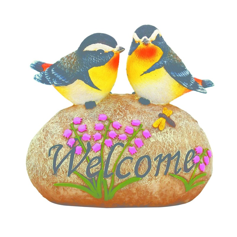 Transpac Small Resin Orange Throat Bird Welcome Rock