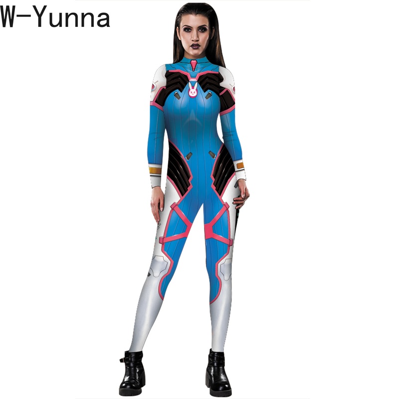 W-yunna Slim Anime Cosplay Costume 3d Printed Full Length Party Jumpsuits Overwatch Woman