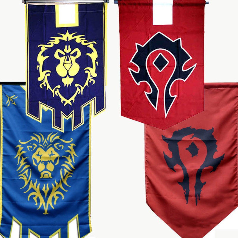 World Warcraft Wow Alliance Horde Banner Flag Dacron Blue Red Home Cosplay Cos Prop