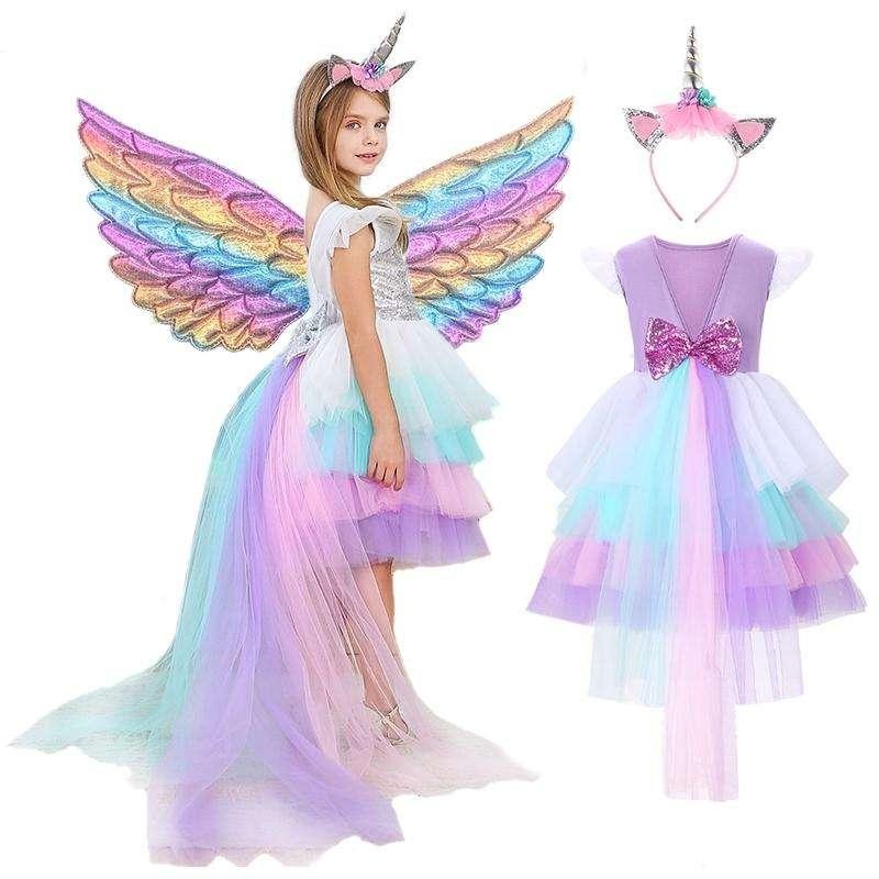 Year Dresses Sequin Dress Unicorn Party Girl With Tail Kids Princess Colorful Birthday Childrens