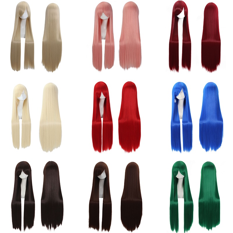 100cm Anime Costume Wigs Blonde Blue Red Pink Purple Hair For Party Long Straight Wig Synthetic Cosplay Wome 36 Colors