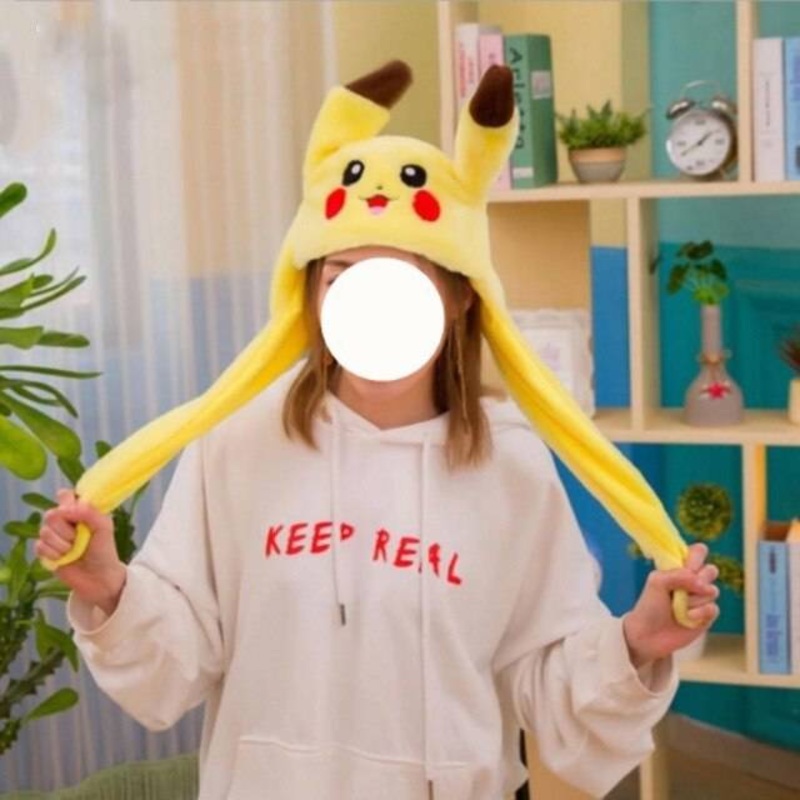 1pc 60cm Funny Pikachu And Rabbit Hat With Ears Moving Plush Toy Stuffed Soft Creative Doll 8446