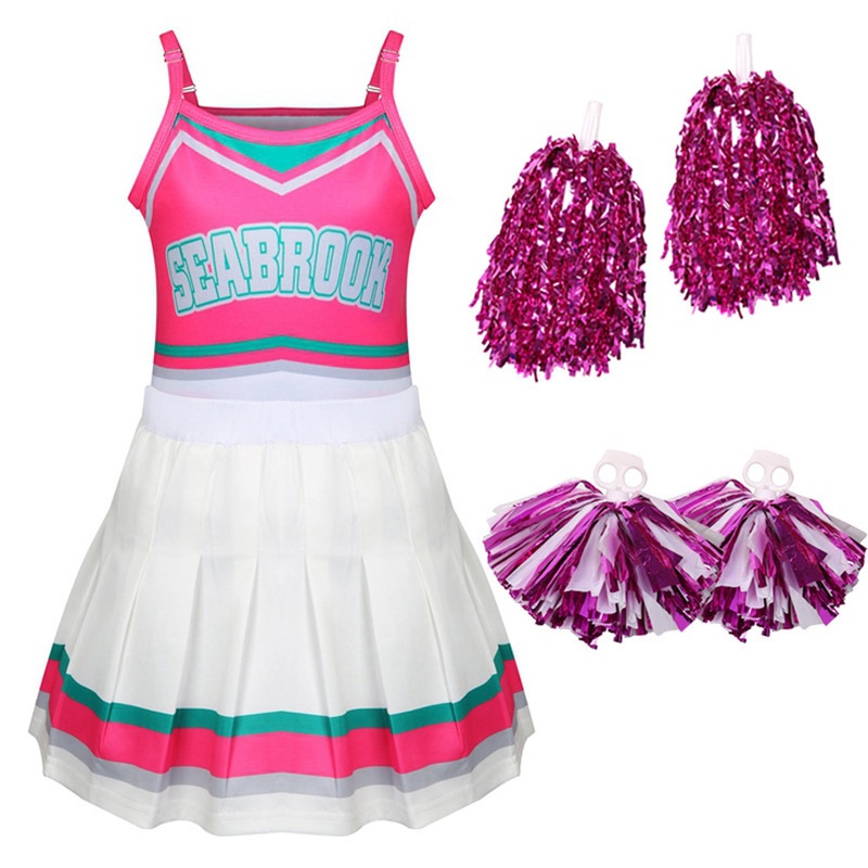 2021new Kids Halloween Cheerleader Costume Cosplay Girls Addison Outfits Fancy Dress Camisole With Mini Pleated Skirt For Zombie