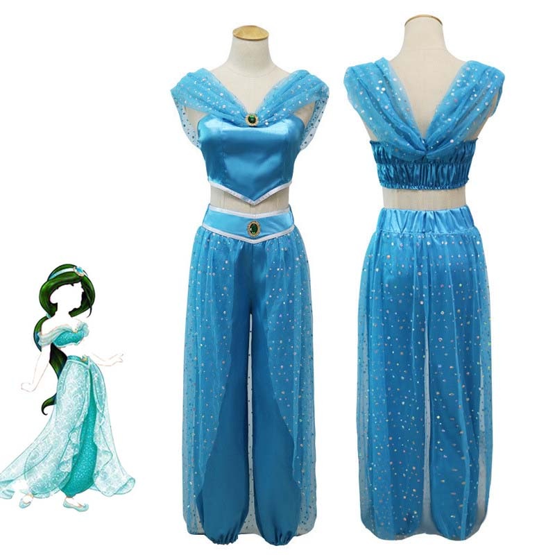 Aladdin Jasmine Cosplay Costume Adult Women Girls Halloween Party Dress Sets Kids Princess Fancy