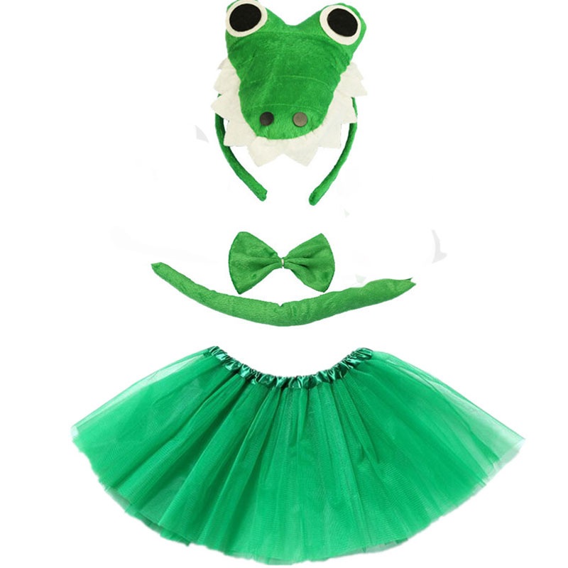 Animal Crocodile Dinosaur Cosplay Headband Tutu Skirt Tie Tail Set Birthday Party Props Costume For Kids Halloween Christmas