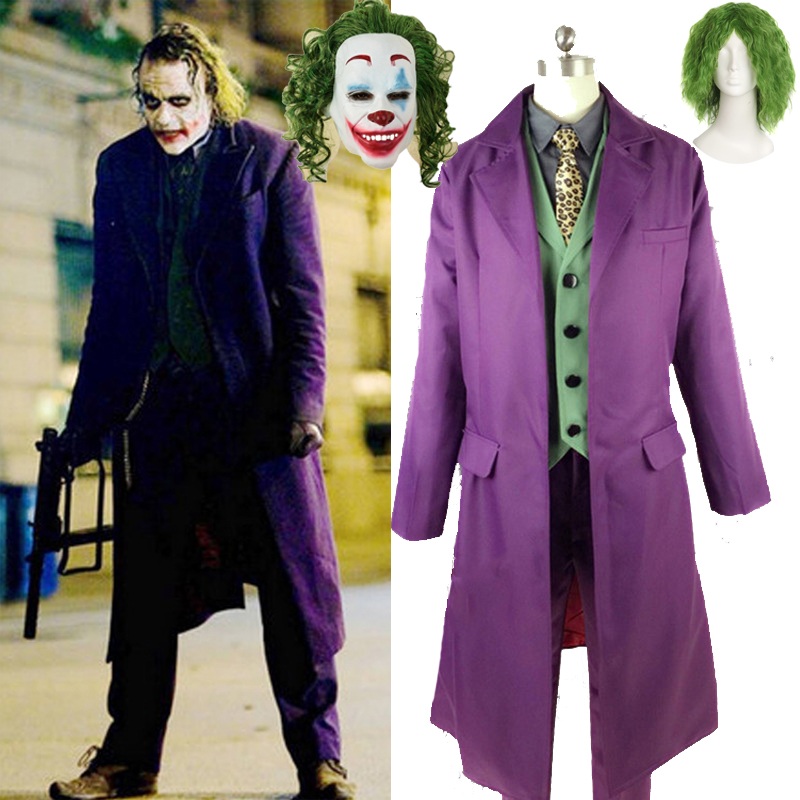 Batman The Dark Knight Joker Cosplay Costume Movie Squad Heath Ledger Suit Purple Jacket Uniform Full Set