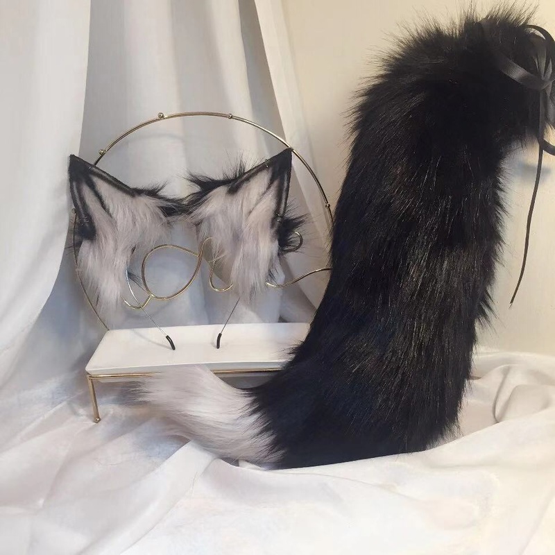 Black Wolf Anime Beast Tail Ear Cat Fox Hair Hoop Custom Cosplay
