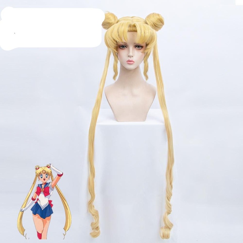 Tsukino Usagi Cosplay Wig Blonde Double Ponytail Long Curly Give Away Brand Net