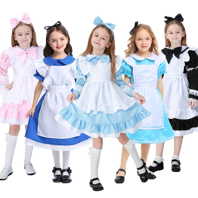 Umorden Child Kids Wonderland Alice Costume For Girls Teen Girl Maid Lolita Cosplay Dress Halloween Carnival Party Costumes