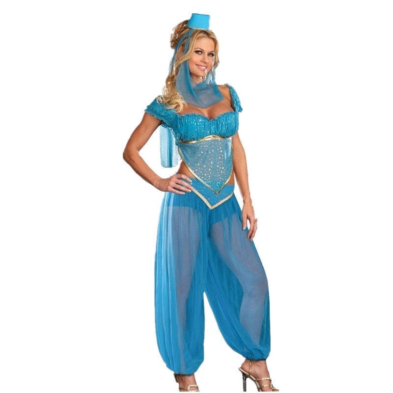4pcs Adult Women Halloween Party Wedding Cosplay Sexy Goddess Princess Jasmine Costume Belly Dance Performance Arab