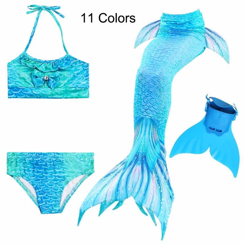 4pcs11 Colors Girls Bathing Suit Swimming Mermaid Tail With Monofin Little Children Ariel Costume Kids Swimsuit Cosplay