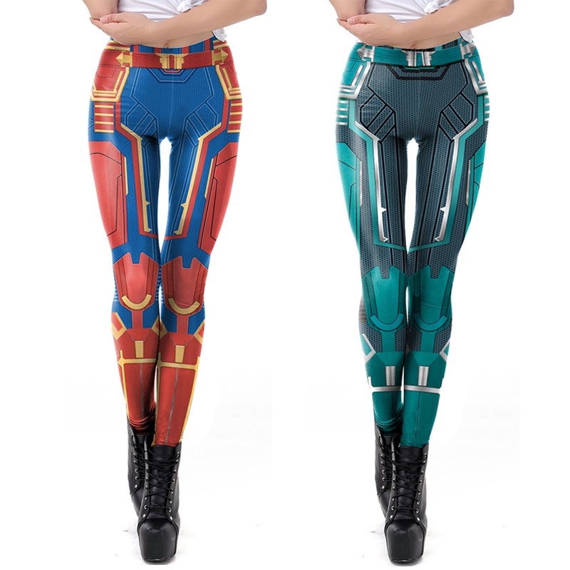 Adult Women Superhero Captain Marvel Carol Danvers Cosplay Pants Tights Elastic Legging 3d Print