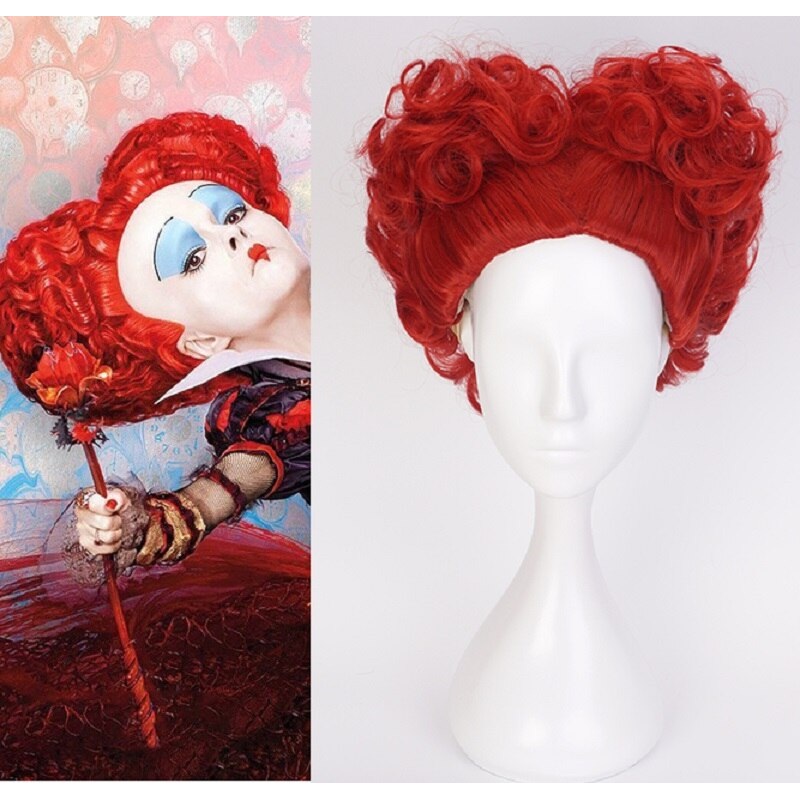 Alice In Wonderland Red Queen Cosplay Wig Hearts Heat Resistant Synthetic Hair Wigs Cap