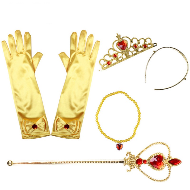 Belle Princess Cosplay Girls Dress Up Costume Gloves Tiara Wand Necklace Outfit Christmas Beauty And The Beast