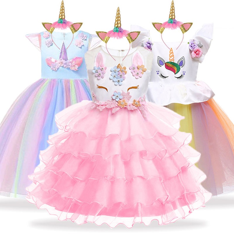 Unicorn Party Girls Toddler Kids Christmas Dresses Elegant Princess Dress Children Costume Cinderella Snow White 3-10t