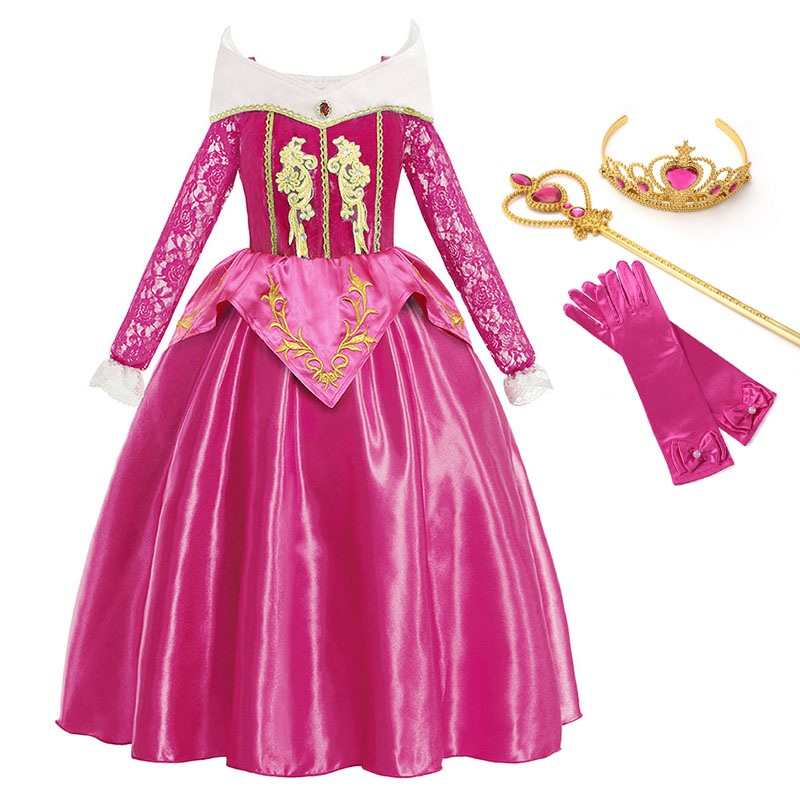 Yofeel Aurora Dress Up Costumes Girl Long Sleeve Sleeping Beauty Princess Costume Kids Christmas Party Fancy