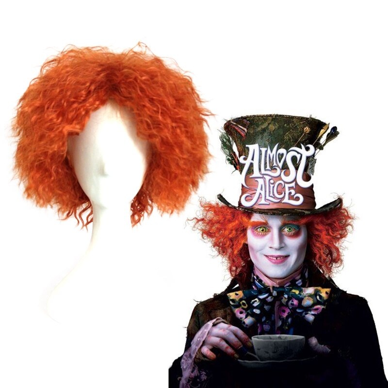 30cm Alice In Wonderland Mad Hattertarrant Hightopp Orange Synthetic Hair Short Curly Cosplay Wig Halloween Costume Party Wigs