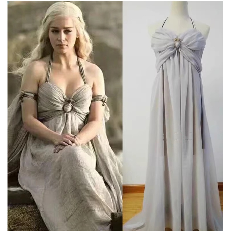 A Game Thrones Dragon Mother Daenerys Targaryen Cosplay Gray Skirt Cos Chiffon Dress