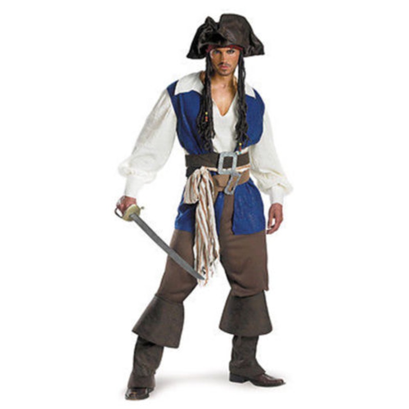 Adult Men Pirate Costume Pirates The Caribbean Jack Sparrow Cosplay Halloween Carnival Party