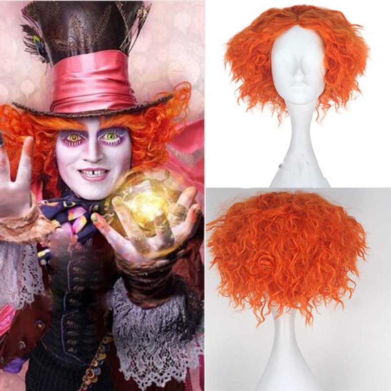 Alice In Wonderland 2 Mad Hatter Tarrant Hightopp Orange Wig Short Curly Cosplay Costume Wigs Cap