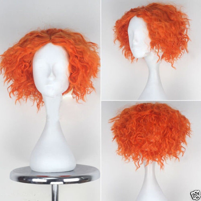 Alice In Wonderland 2 Mad Hatter Tarrant Hightopp Wig Short Orange Heat Resistant Synthetic Hair Perucas Cosplay Cap