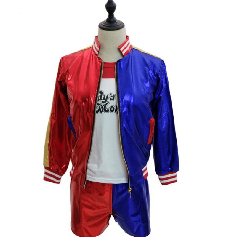 Anime Harley Quinn Cosplay Costumes Coat Short Sleeve T-shirt Shorts Jacket Suit Beltwoman Halloween Party Adult Girl