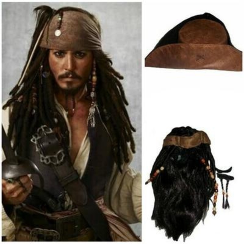 Anime Movie Pirates The Caribbean Jack Captain Wig Beard Hat Cosplay Pirate Unisex Adult