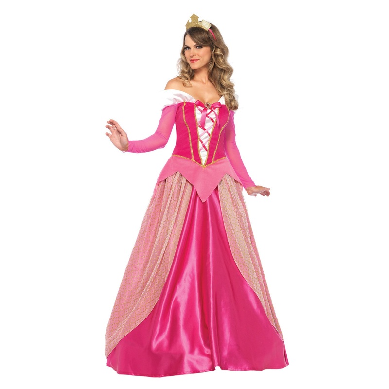 Adult Aurora Costume Deluxe Sleeping Beauty Princess Gorgeous Halloween Carnival Cosplay Pink Long Dress