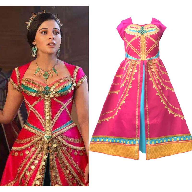 Aladdin Jasmine Dress Costume Pink Outfit For Kids