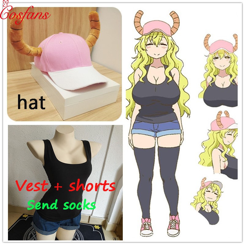 Anime Cosplay Wig Miss Kobayashis Dragon Maid Costume Quetzalcoatl Lucoa Hat Women Vest Pants And Sock
