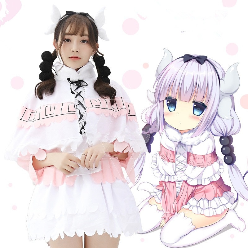Anime Miss Kobayashis Dragon Maid Kanna Kamui Cosplay Halloween Costumes Women Lolita Dress Uniform Wig Stockings
