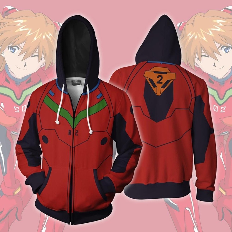 Anime Neon Genesis Evangelion Costumes Asuka Langley Soryu Hoodies Jackets Cosplay 3d Printed Zipper Hoodie Sweatshirts