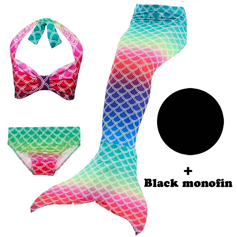 Ariel Little Mermaid Tails Swimming Costume Tail Cosplay Girls Swimsuit Kids Children Swimmable Suit Monofin