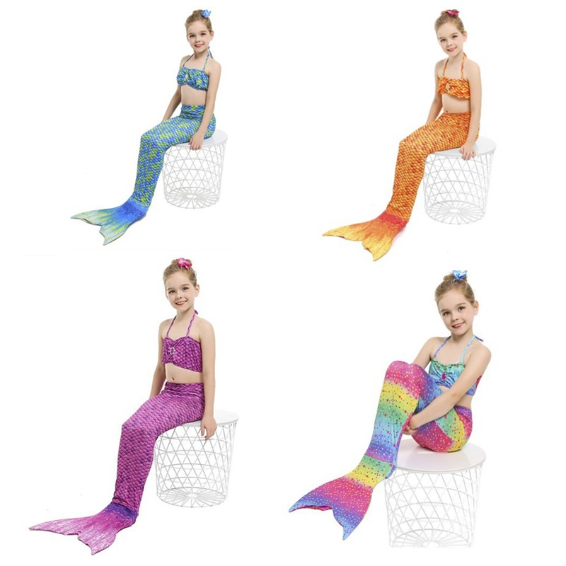 Ariel Party Cosplay Vestido Girls The Little Mermaid Swimming Suit Princess Swim Tail 10colors Kids Swimmable