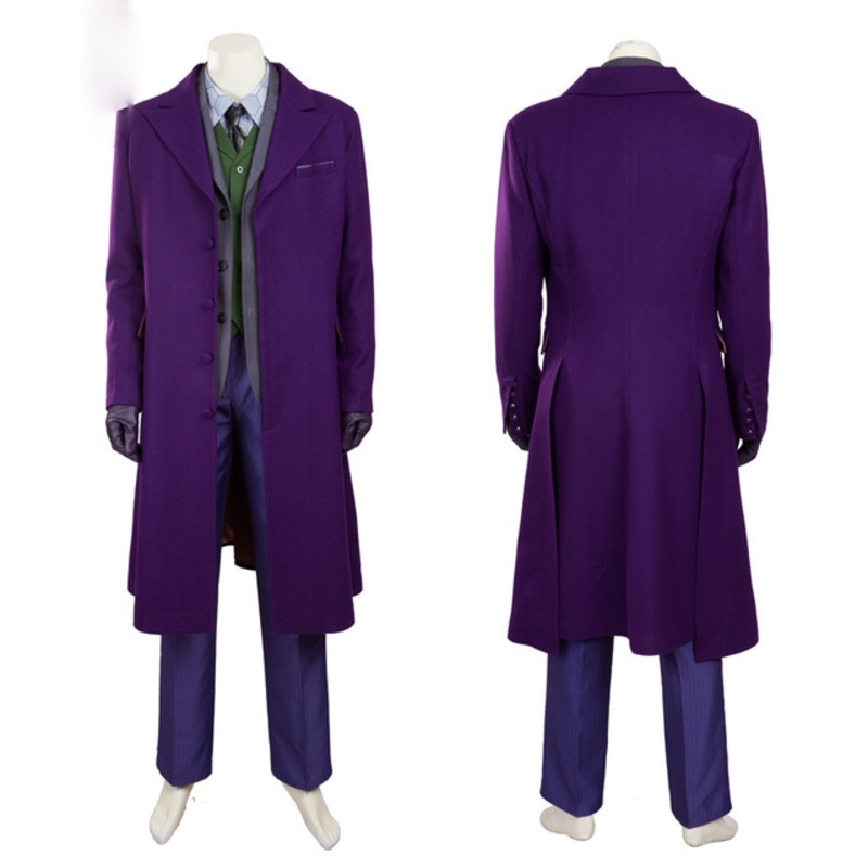 Batman Joker Costume Cosplay The Dark Knight Coat Vest Pants Halloween Purple Jacket Movie Hero Trench