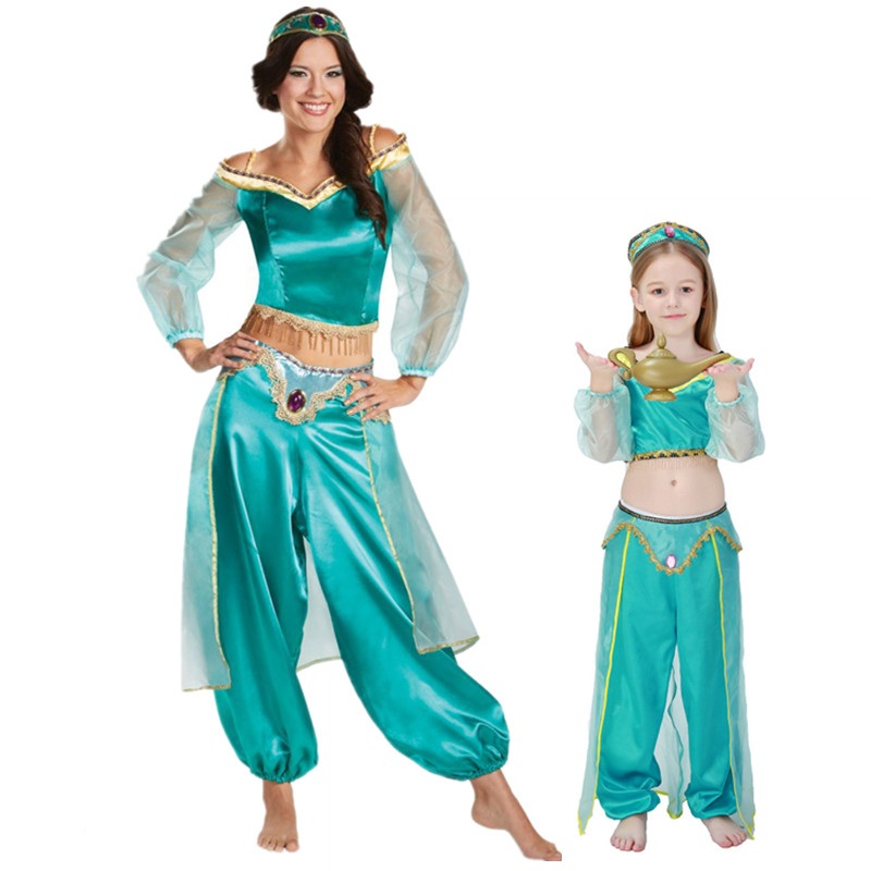 Womens Girls Halloween Cosplay Party Belly Dance Aladdin Princess Jasmine Costume Adults Fashion Costumes For Women Dress