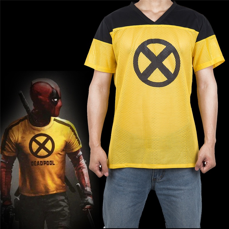 X Force Deadpool 2 T-shirt Superhero Yellow Slim Short Polyester Mens Sleeve Cosplay T-shirts Tee Shirts Halloween Costume