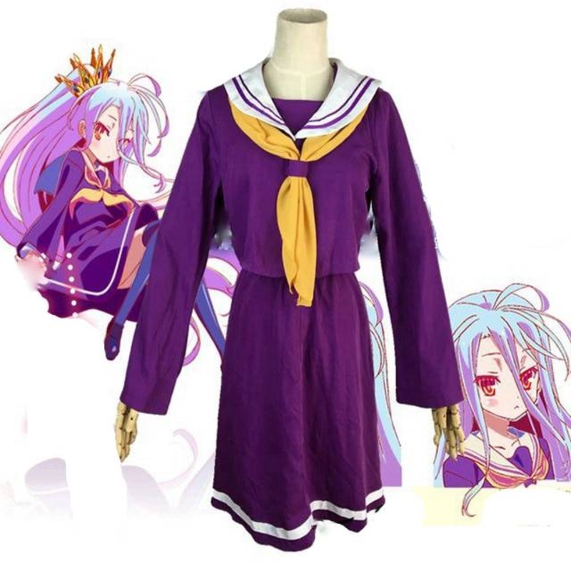 Anime Cos White Shiro No Game Life Cosplay Sailor Suit Costume Student Uniform Wig Women