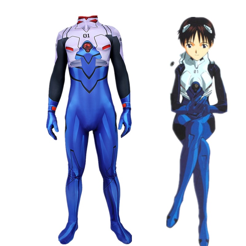 Anime Eva Ikari Shinji Jumpsuits Cosplay Costume Adult Kids Overall Fullbody Neon Genesis Evangelion Zentai Bodysuit