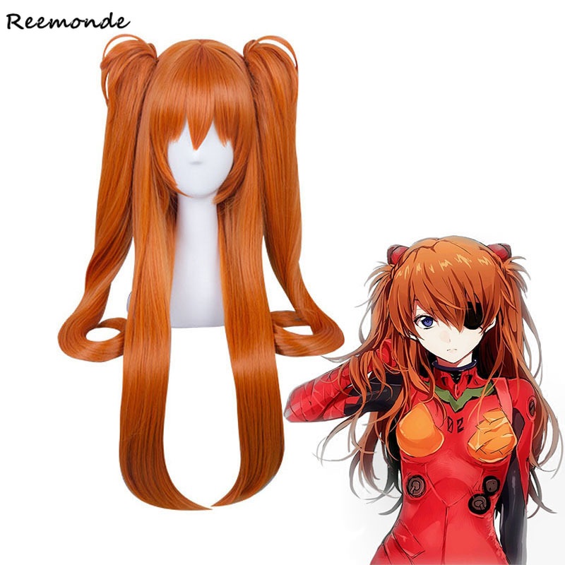 Anime Eva Neon Genesis Evangelion Cosplay Asuka Langley Soryu Wigs Hair Orange Ponytail Wig Women Girl
