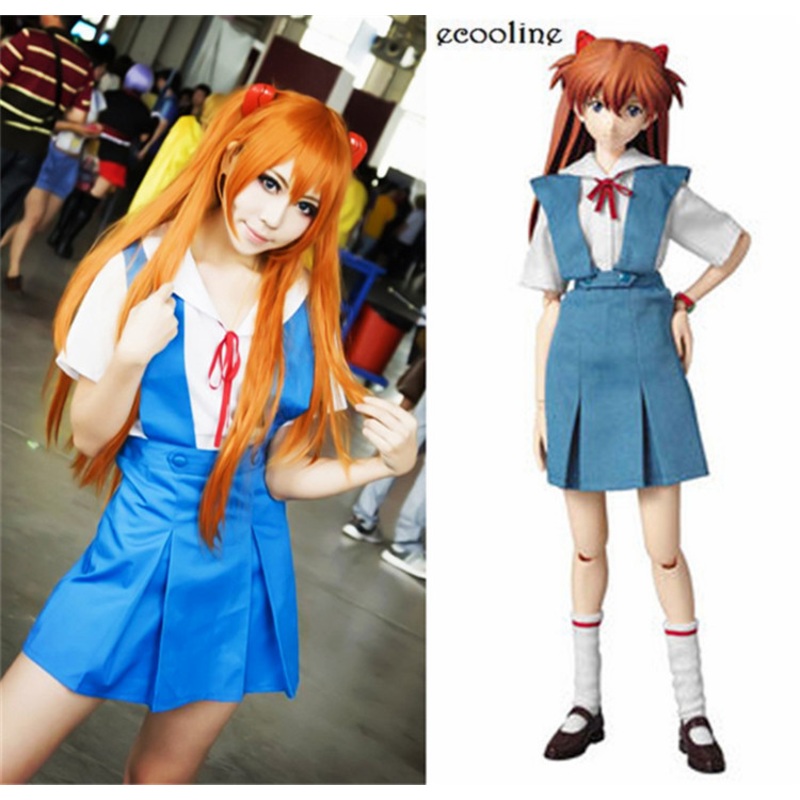 Anime Eva Neon Genesis Evangelion Soryu Asuka Langley Cosplay Costume School Uniform Lolita Dress Ful Set