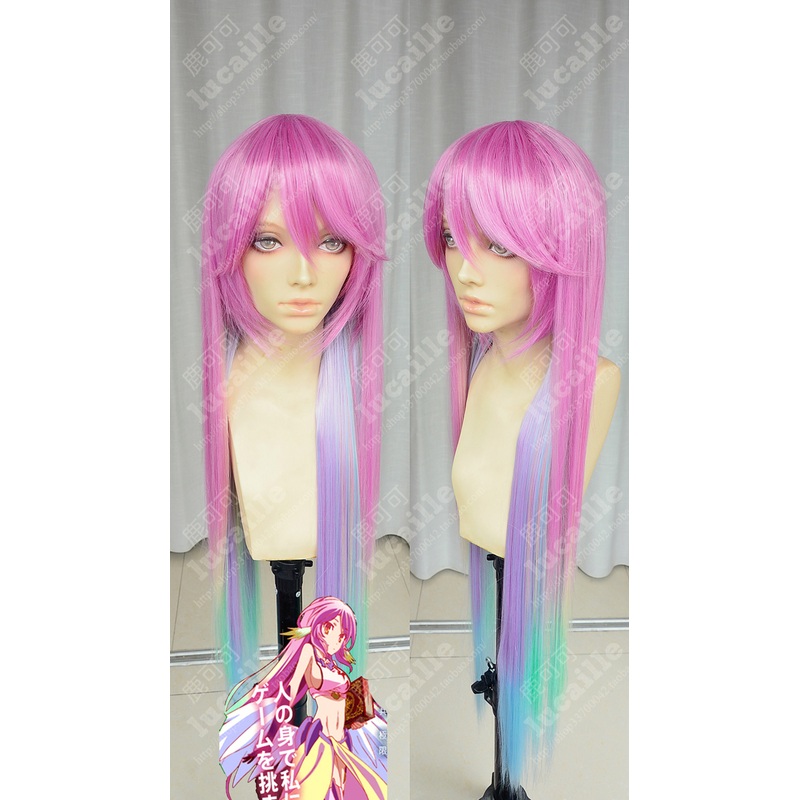 Anime No Game Life Jibril Cosplay Wig Long Rainbow Gradient Heat Resistant Synthetic Hair Wigs Cap