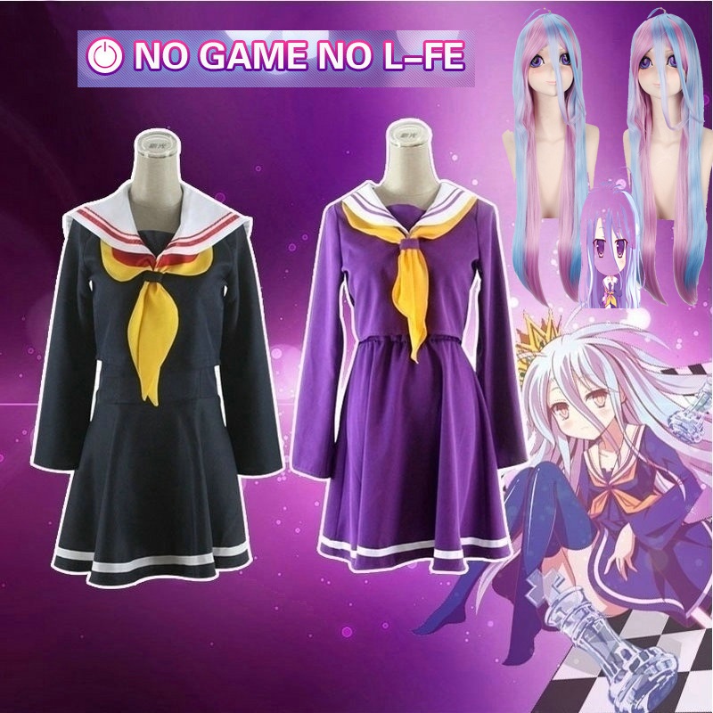 Anime No Game Life Shiro Cosplay Costume Halloween Women Carival Party Dress Wigs Sailor Suit Japanese School Uniform