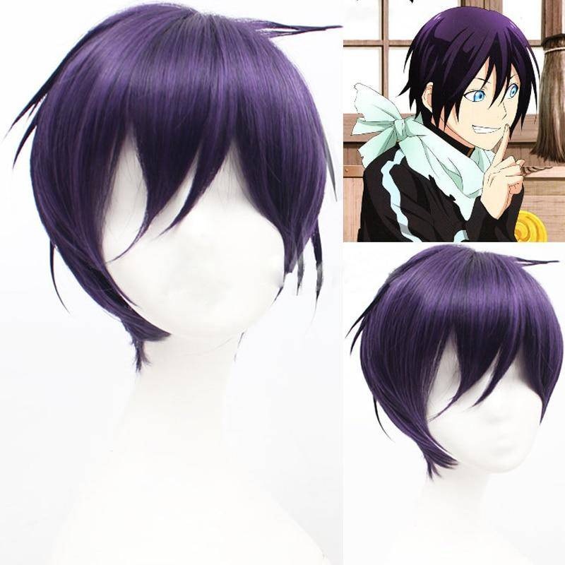 Anime Styled Black Purple Noragami Yato Short Synthetic Hair Cosplay Costume Wig Cap