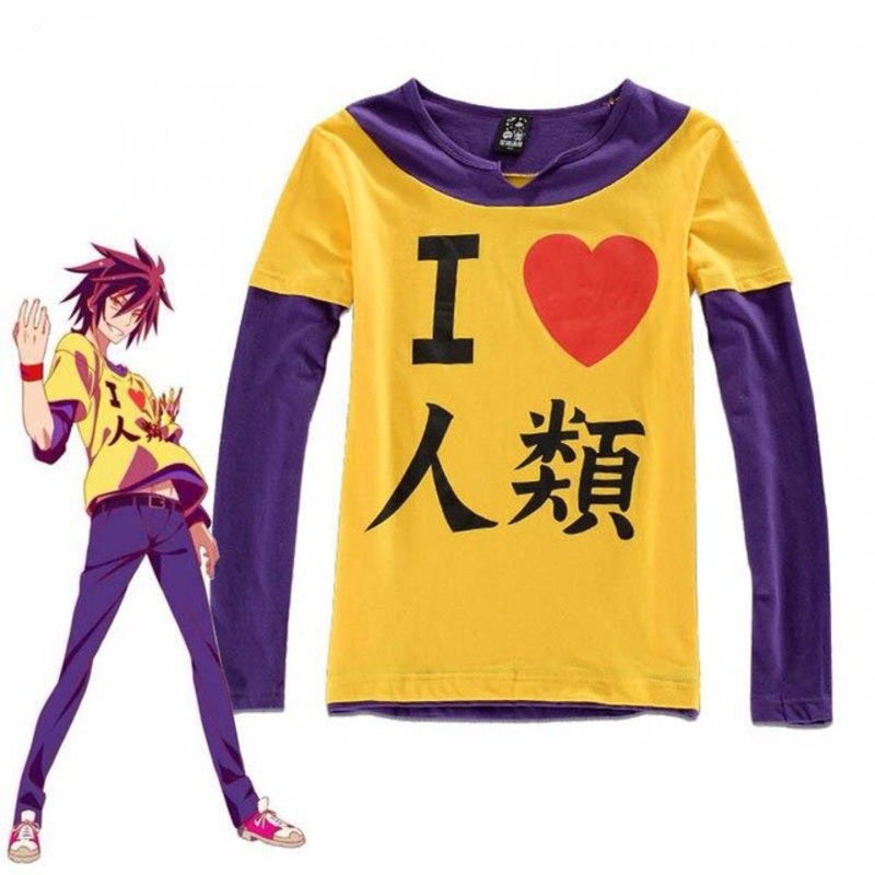Biamoxer No Game Life Sora Cosplay T Shirts Costumes Men Long Sleeves T-shirts Adult Yellow Tops Tees Normal