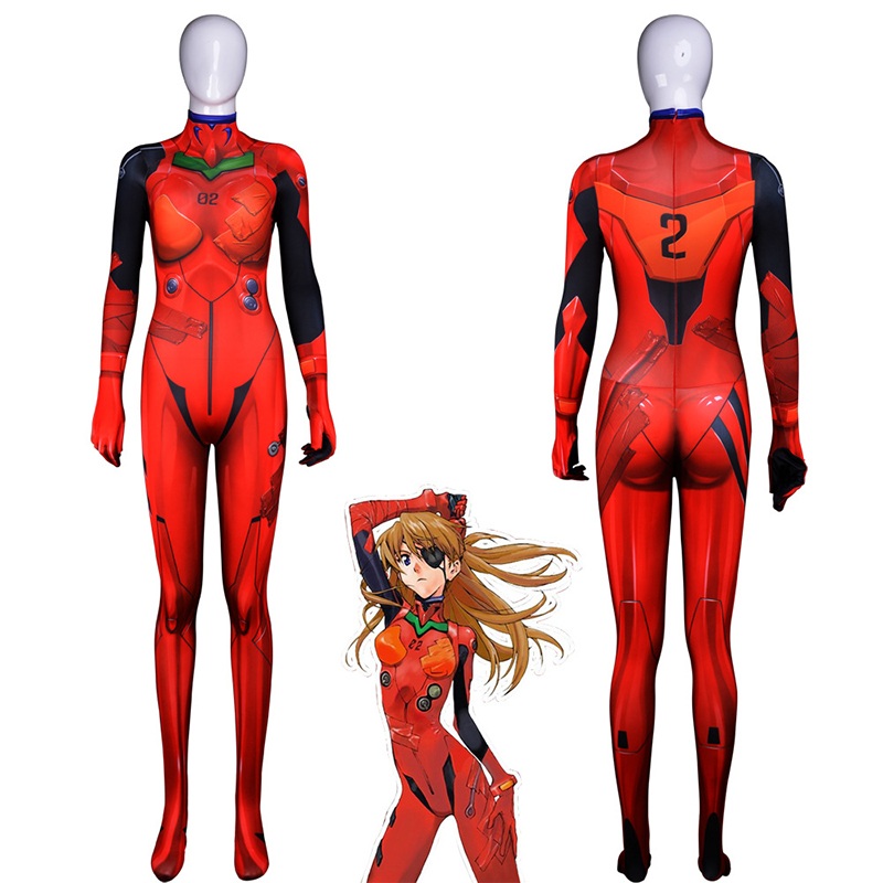 Anime Asuka Langley Soryu Jumpsuits Cosplay Costume Neon Genesis Evangelion Unisex One Piece Fullbody Zentai Suit Bodysuit