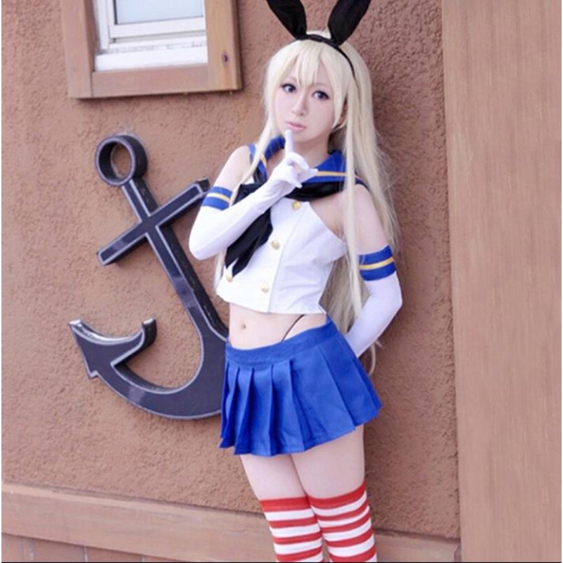 Anime Kantai Cos Shimakaze Female Cosplay Halloween Party Girls Jk Sailor Suit Sexy Costumes Feminino